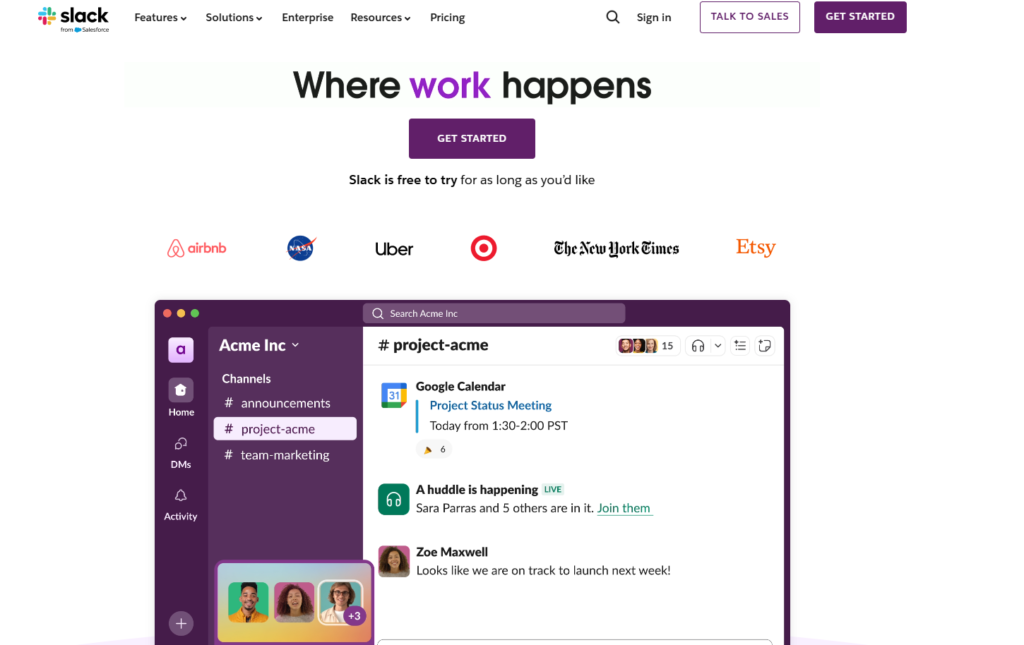 slack's Landing Page