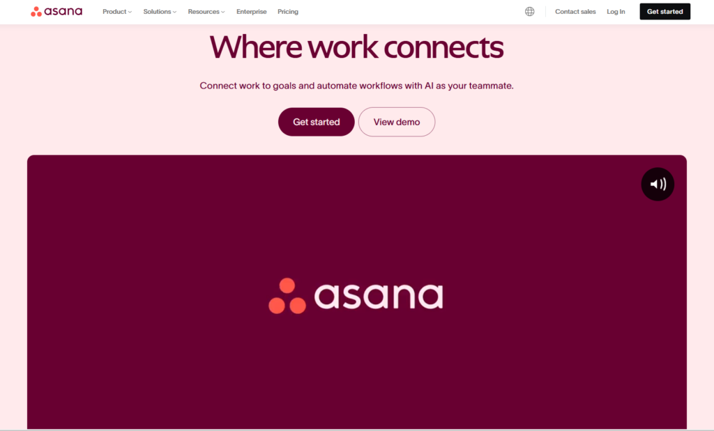 asana's landing page