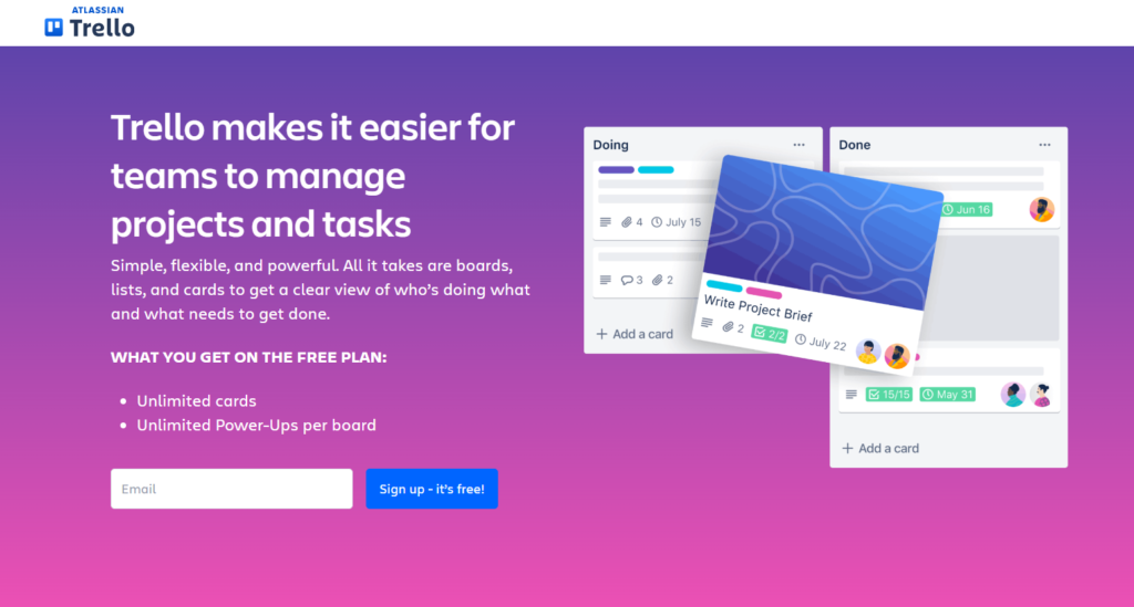 Landing Page of Trello